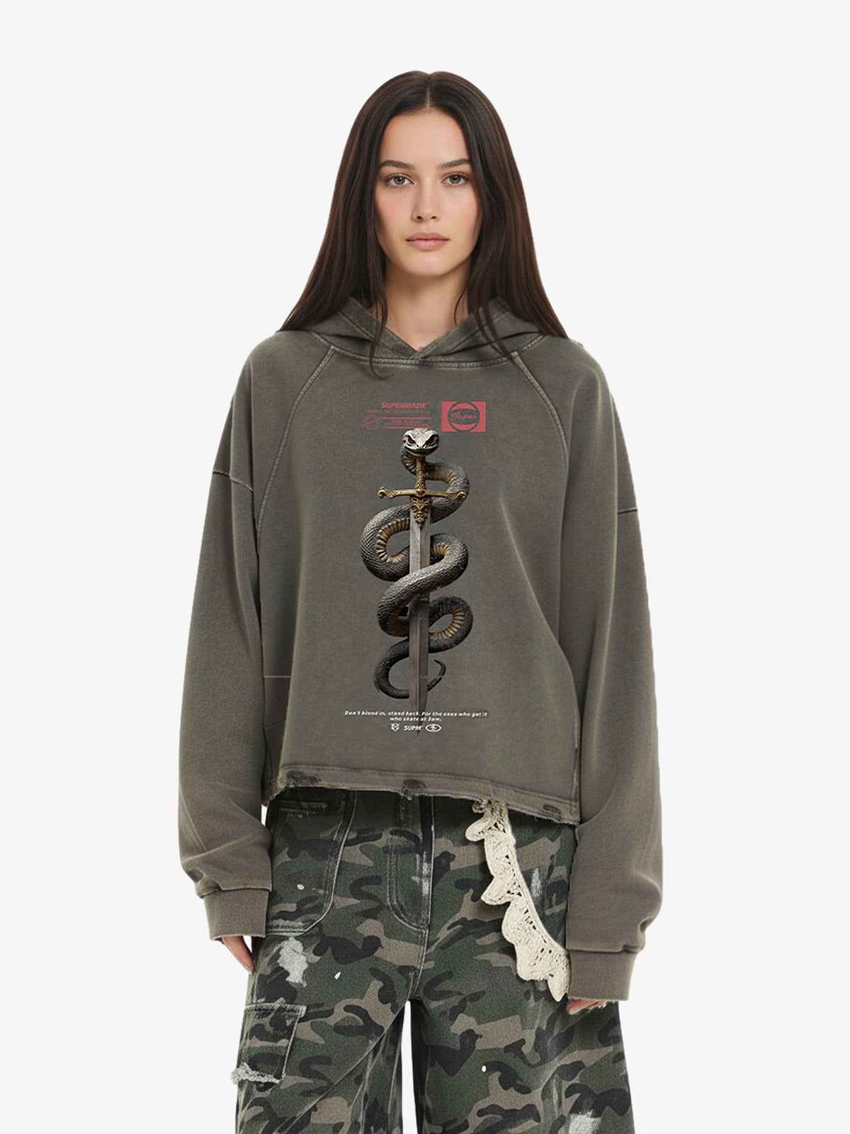 Vintage Washed Snake Staff Graphic Hoodie