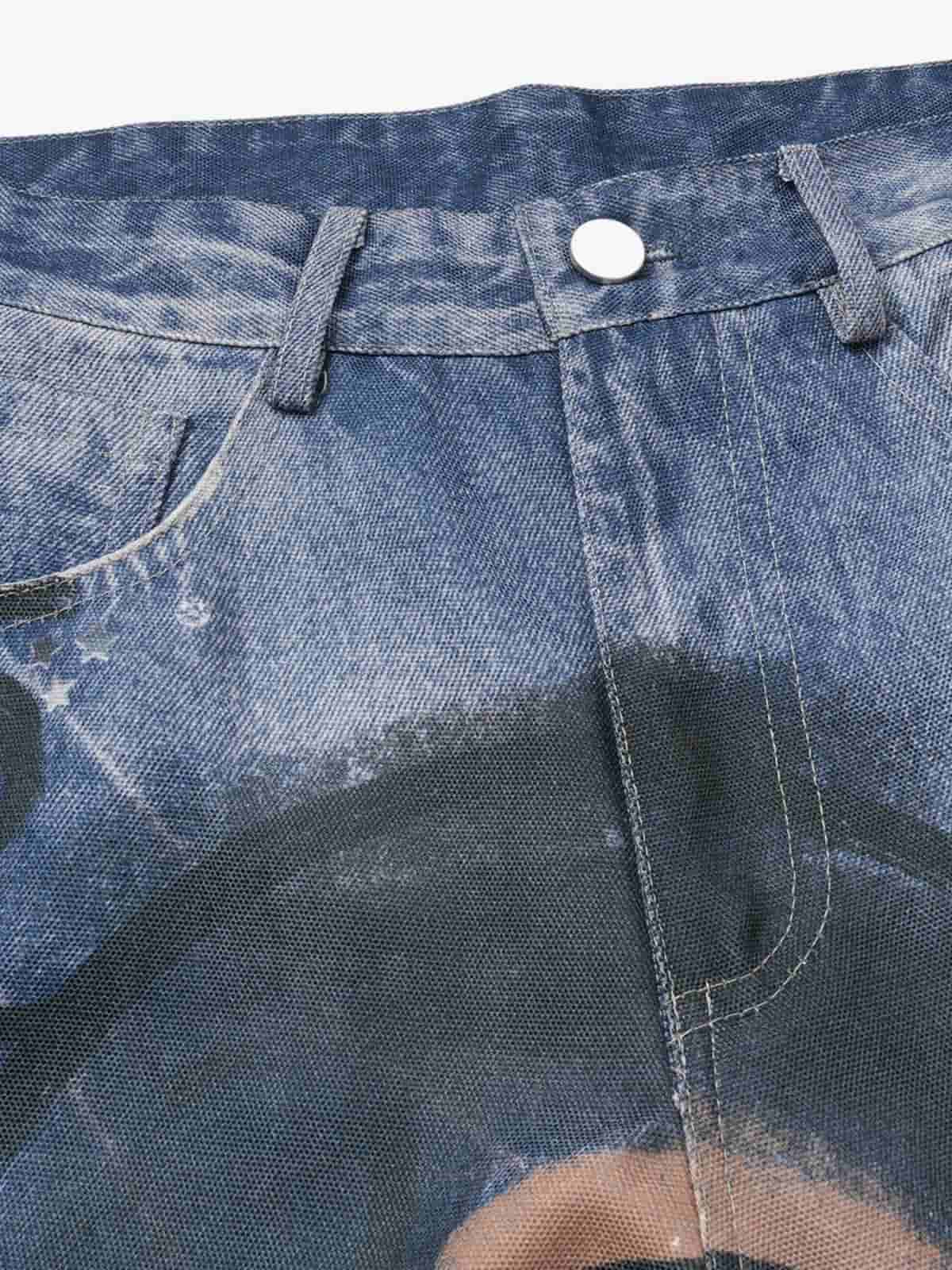 Retro Dachshund 3D Print Washed Distressed Jeans - Luxuryurbanwear