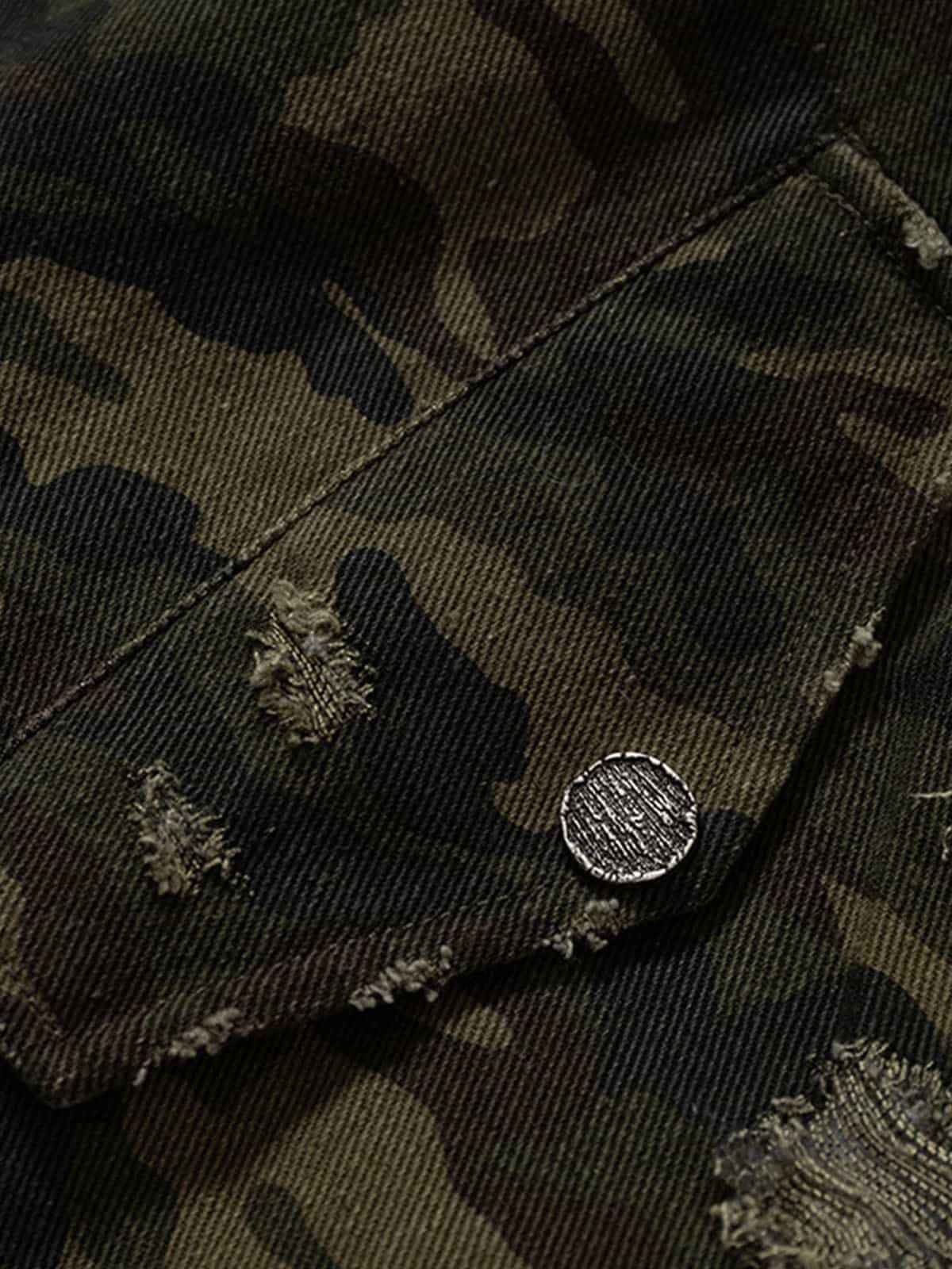 Retro Camouflage Faux Layered Metal Buckle Padded Jacket