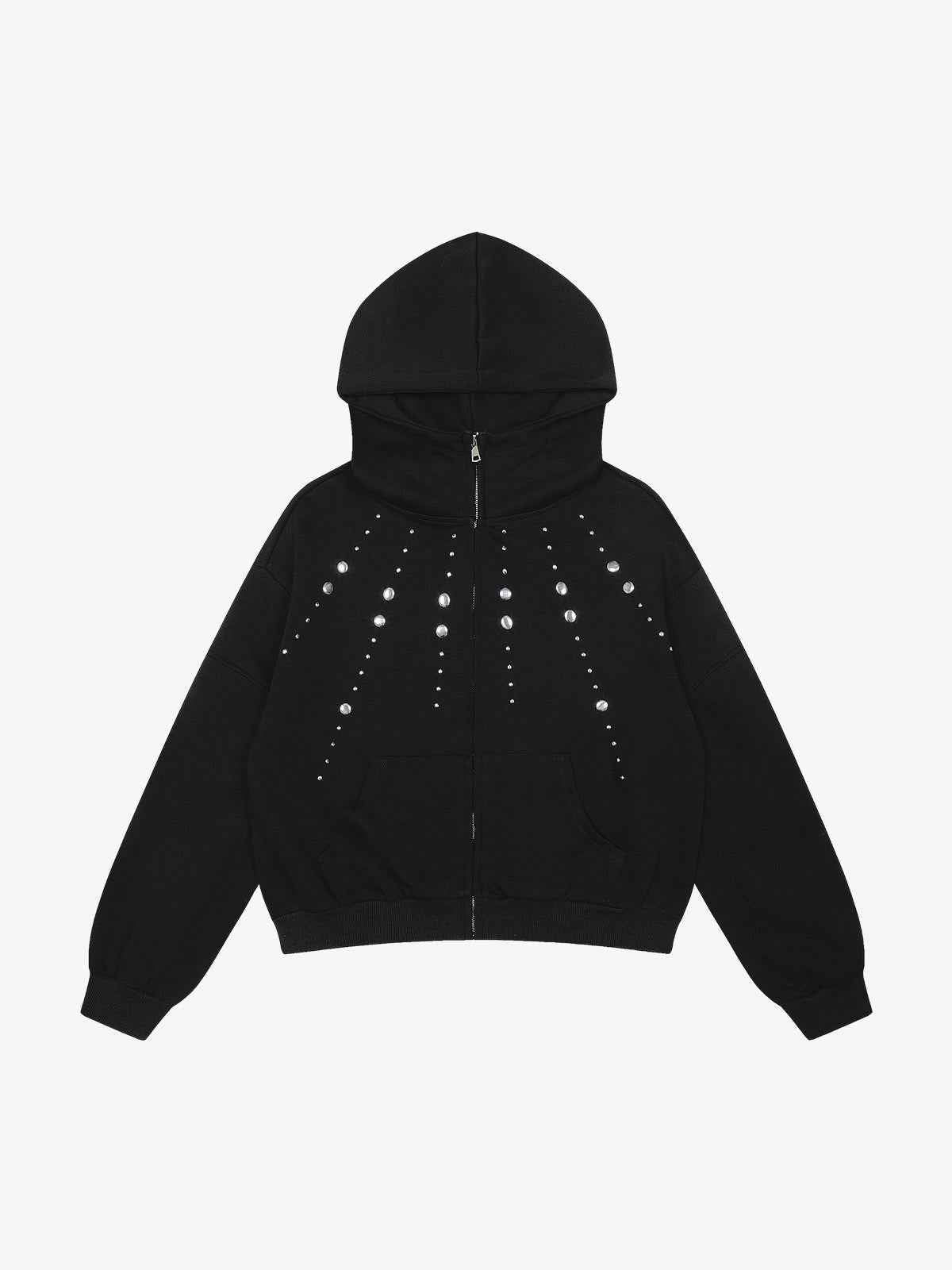 Cropped Metal Stud Zip Up Hoodie