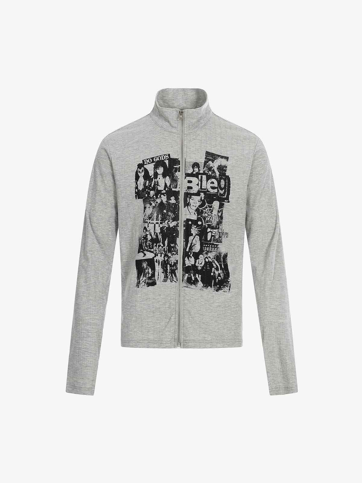 Retro Punk Print Knit Cardigan Long Sleeve Top