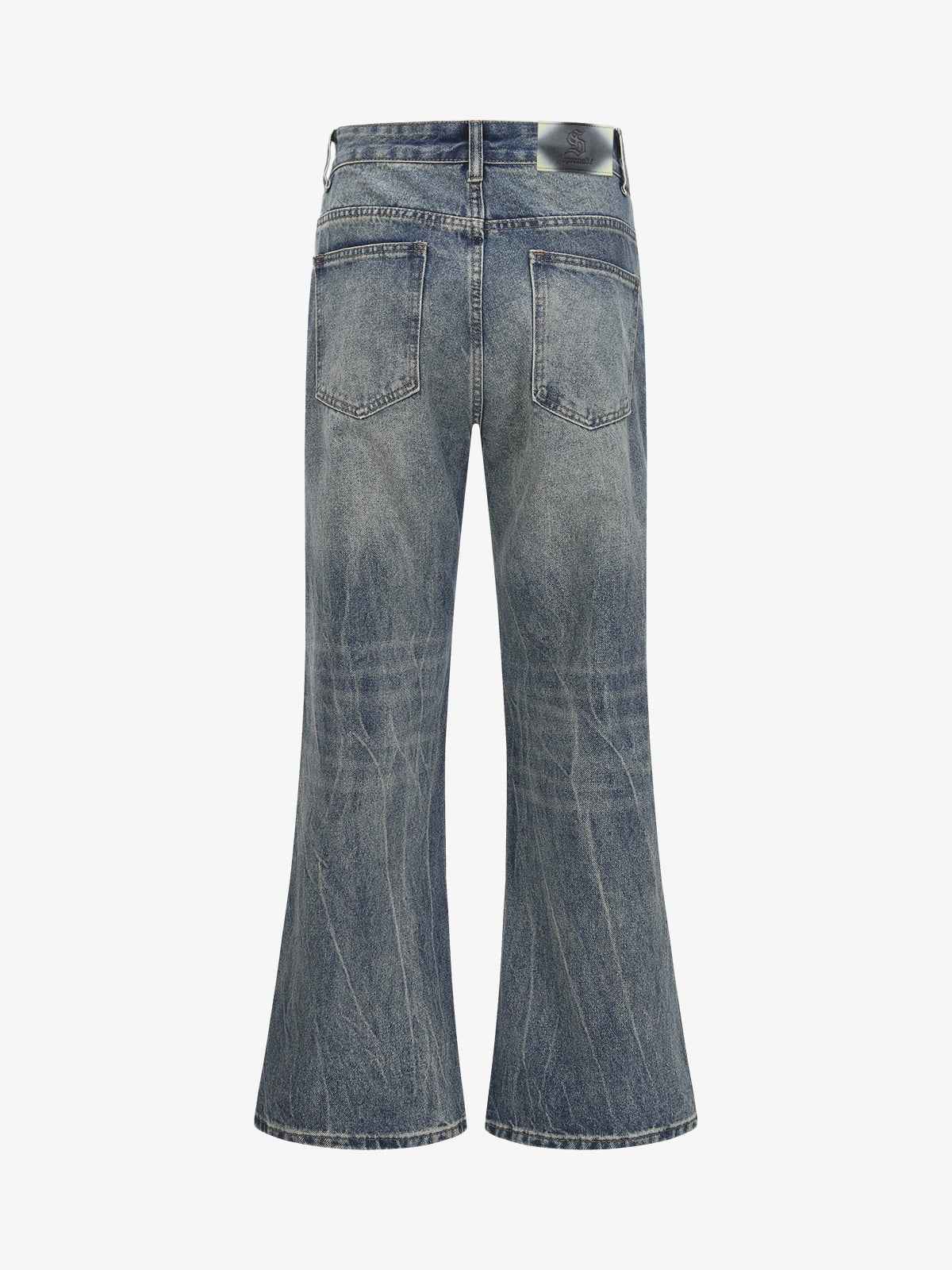 Retro Washed Faded Flared Jeans
