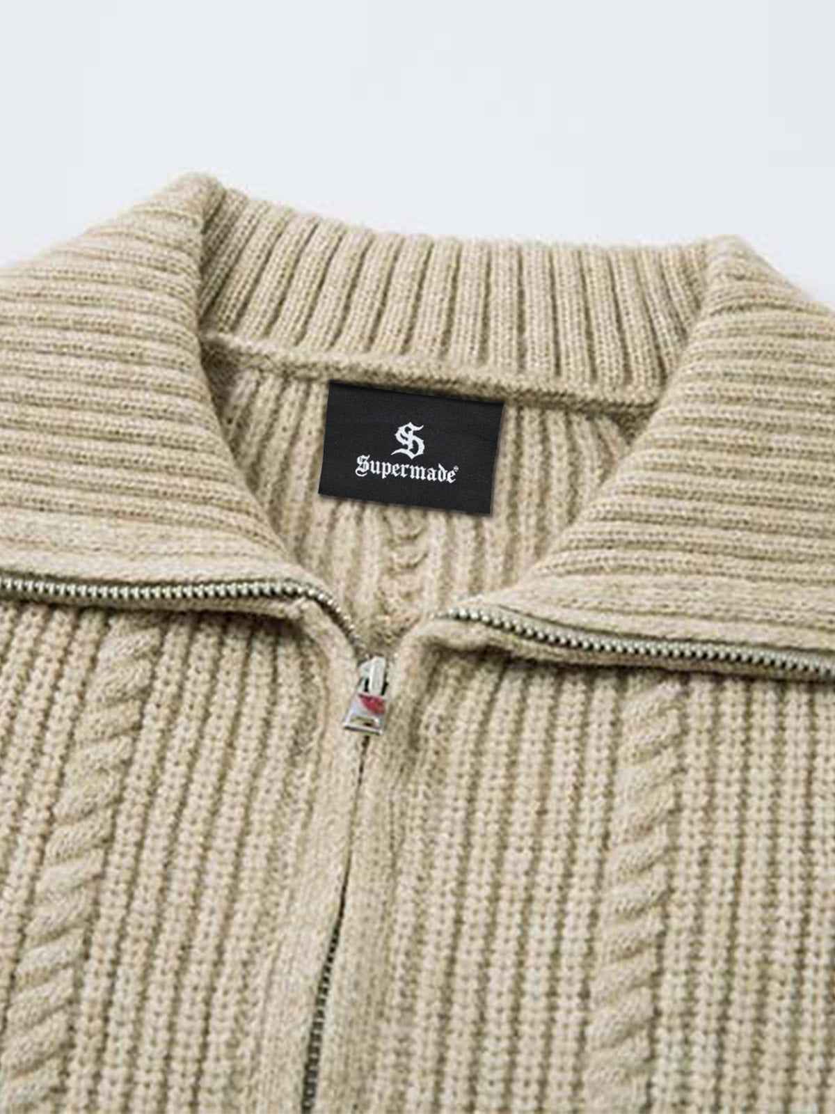 Knitted Vintage Floral Wheat Ear Pattern Double Zip Sweater
