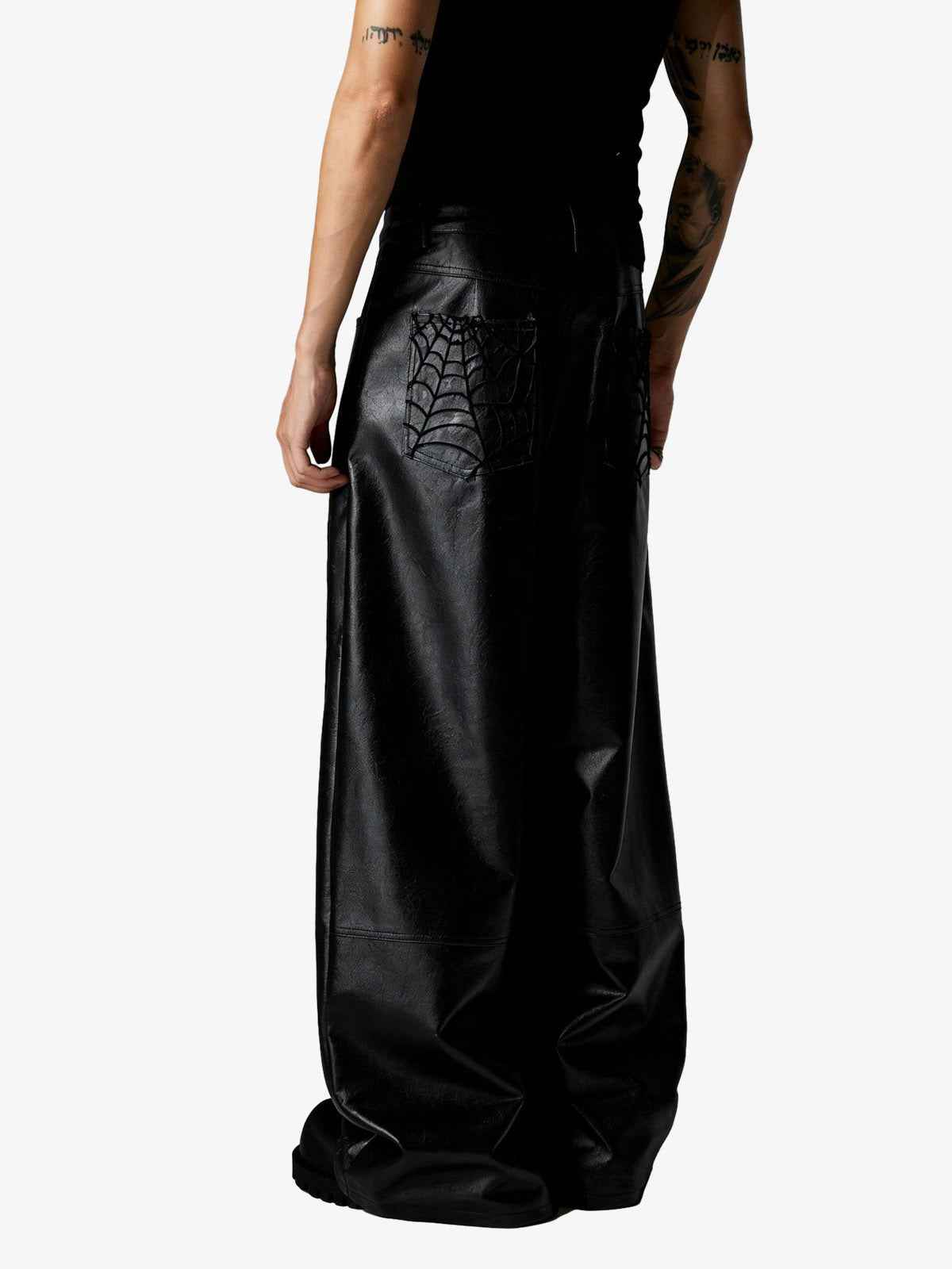 Spider Web Embossed Faux Leather Wide Leg Pants