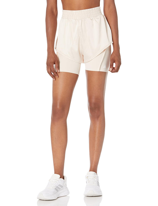 adidas Womens Power Aeroready Two-in-One Shorts Linen/White XX-Small