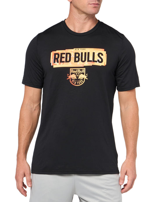 adidas Mens Short Sleeve Pre-Game T-Shirt Black/New York Red Bulls Small