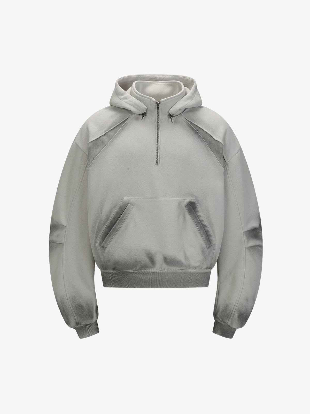 Vintage Washed Half Zip Pocket Dirty Dye Hoodie