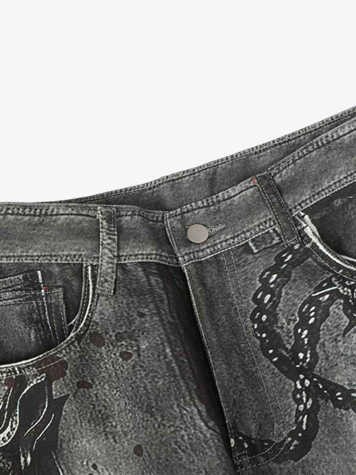 Abstract Graphic Print Wide Leg Barrel Jeans