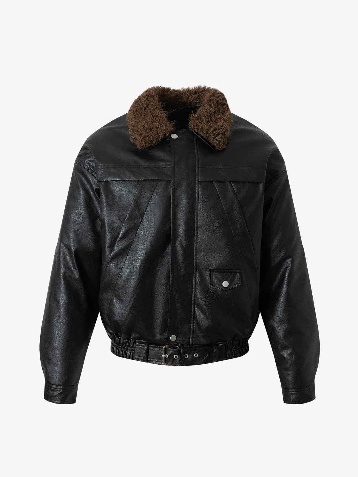 Vintage Detachable Fur Collar Quilted Leather Jacket - 2523
