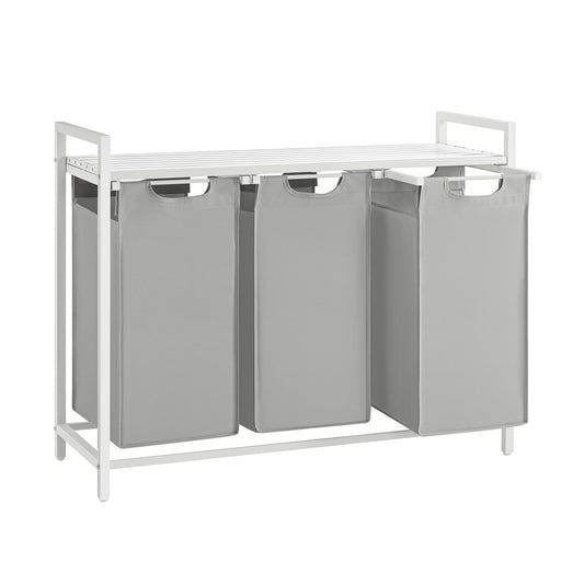 VASAGLE Laundry Hamper Laundry Basket Laundry Sorter with 3 Pull-Out and Removable Bags Shelf Metal Frame 3 x 10 Gallons (38 L) 36.4 x 13 x 28.4 Inches Dove Gray UBLH301W03
