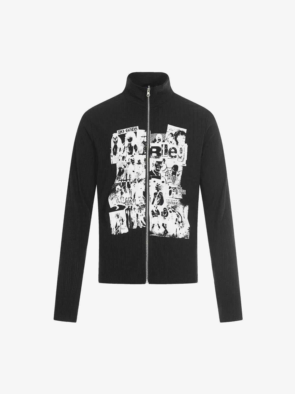 Retro Punk Print Knit Cardigan Long Sleeve Top