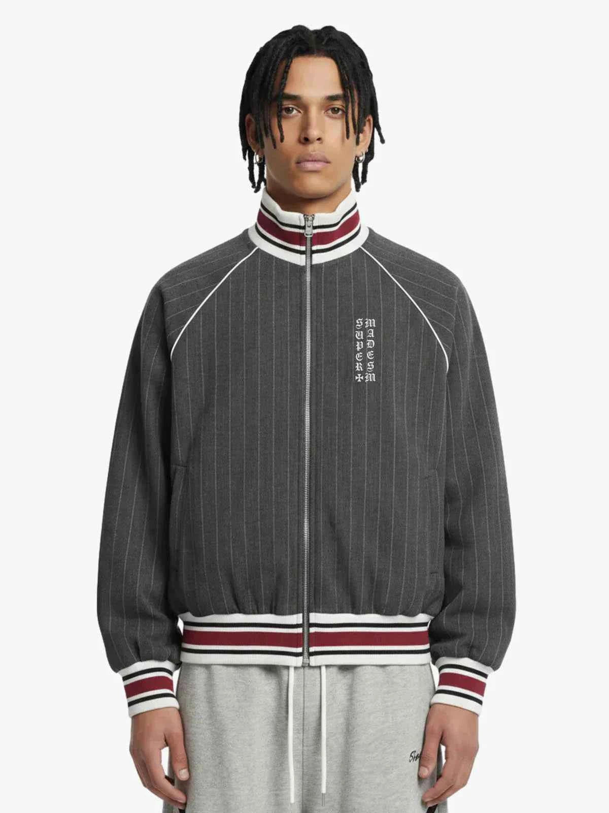 Retro Color-Blocked Striped Stand-Collar Tracksuit