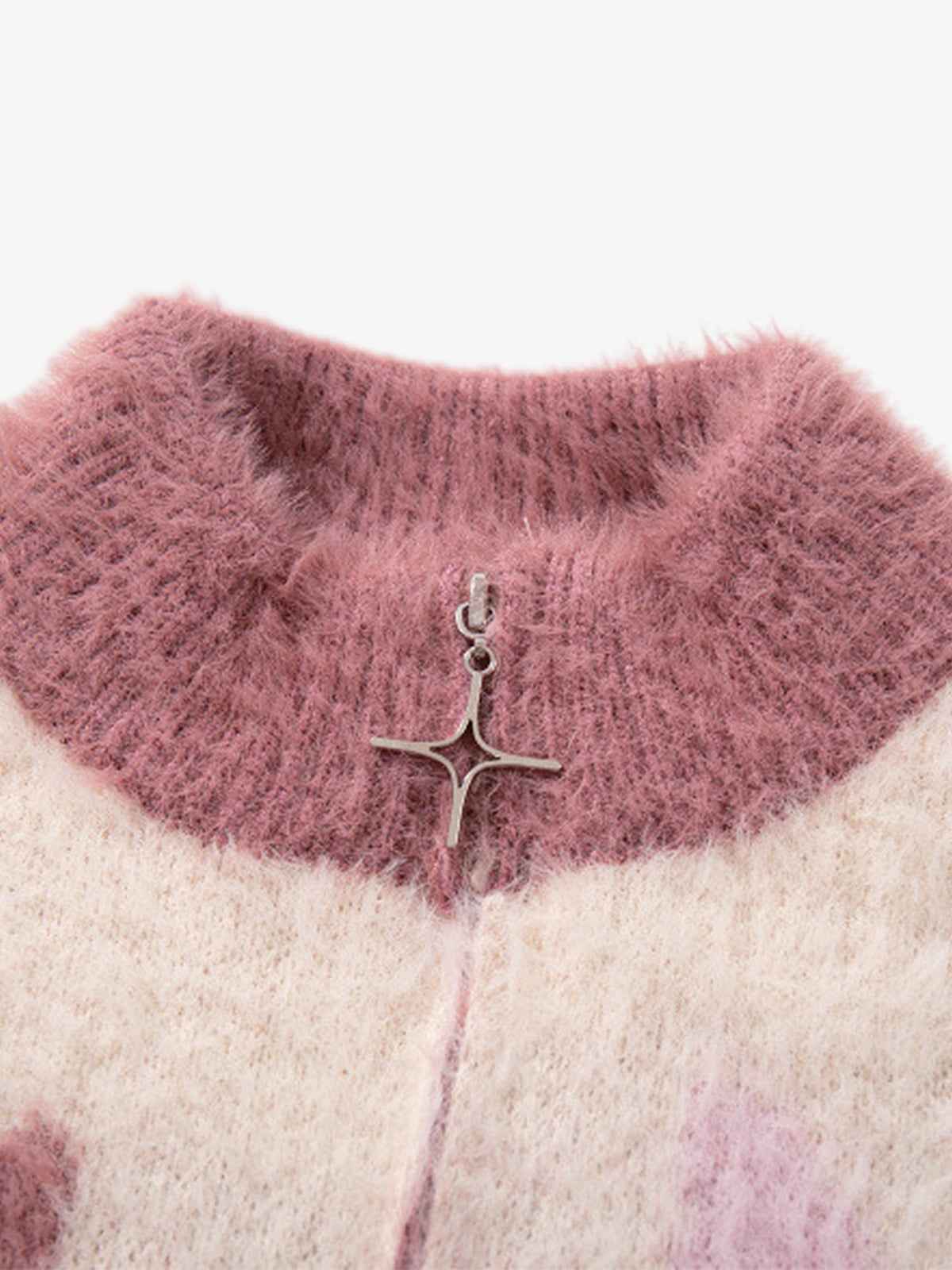 Contrast Stripe Butterfly Jacquard Half-zip Sweater