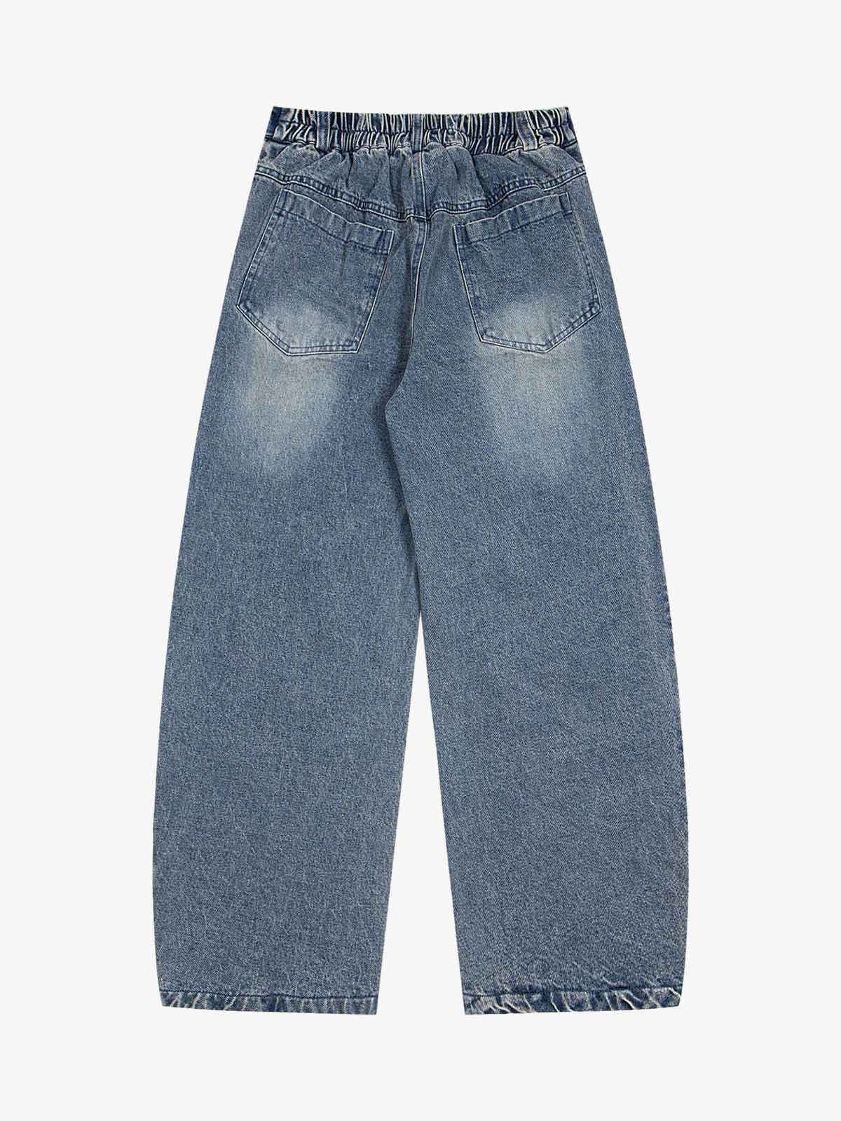Fun Pattern Hand-Painted Print Denim Washed Jeans
