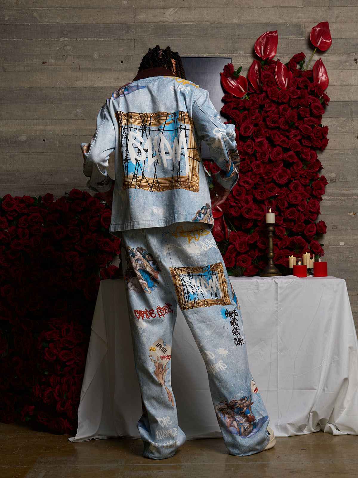 Retro Artistic Graffiti Angelic Prints Baggy Jeans - 2574