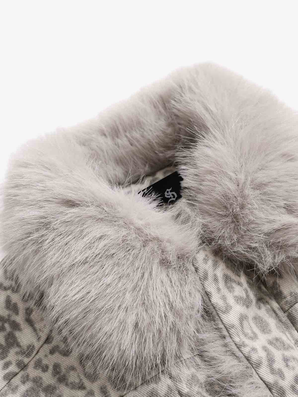 Vintage Leopard Fleece Faux Fur Collar Panel Trim Padded Jacket - Luxuryurbanwear