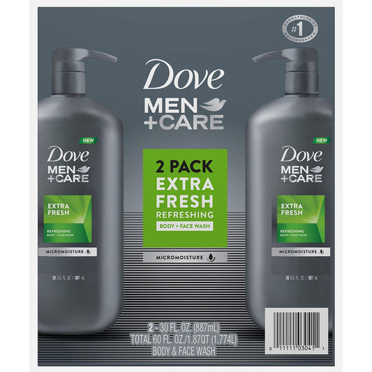 Dove Men+Care Body and Face Wash Extra Fresh 30 Fluid Ounce (Pack of 2)