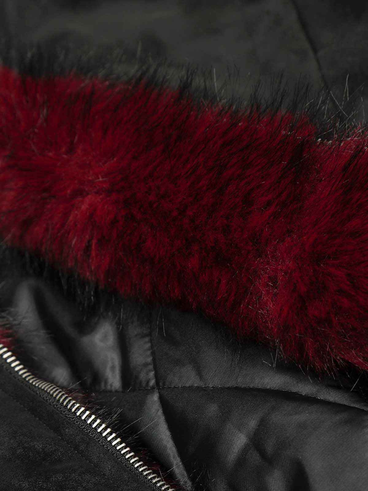 Retro Suede Faux Fur Collar Fleece Zip Up Bomber Jacket