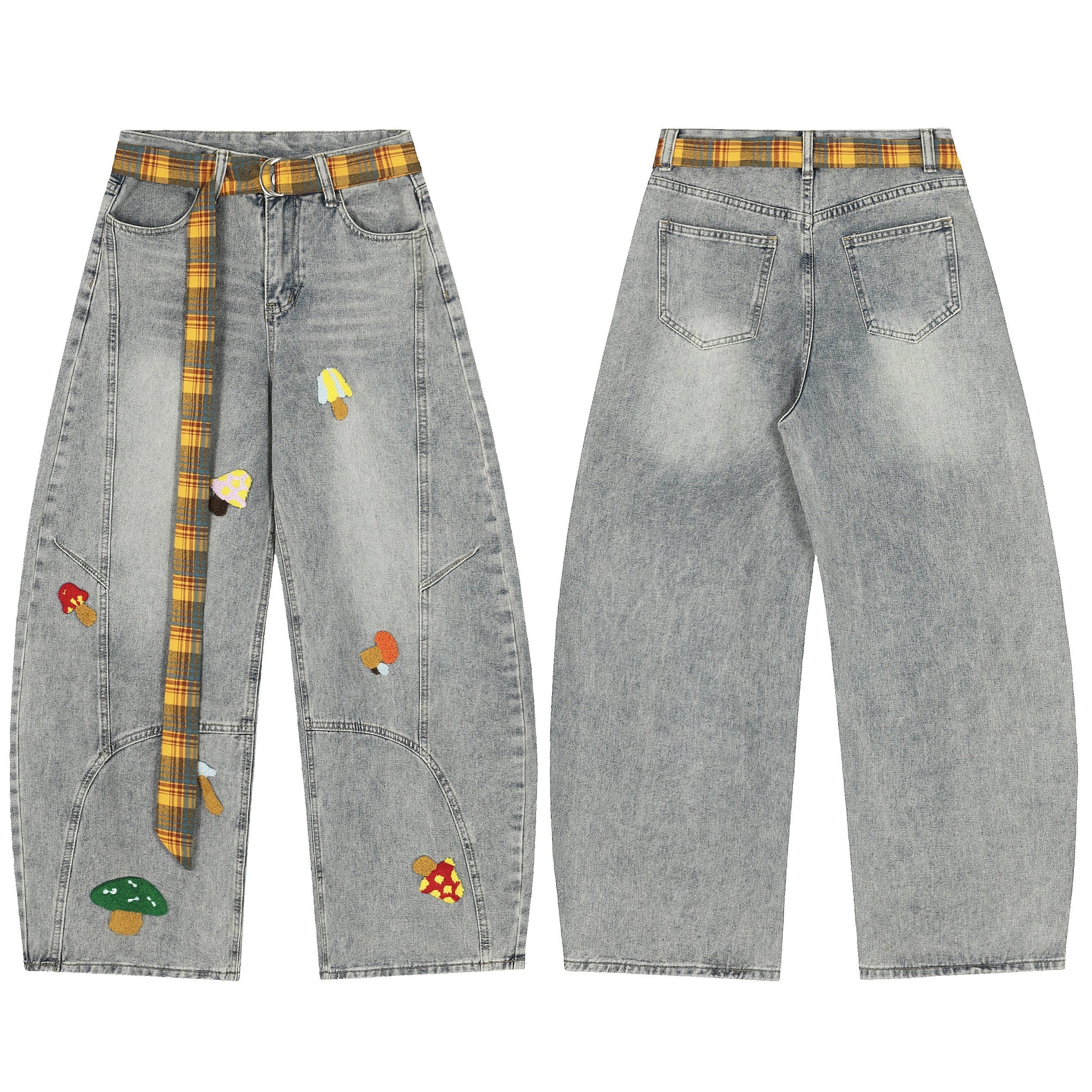 Mushroom patch | Embroidered wide leg jeans - Luxuryurbanwear