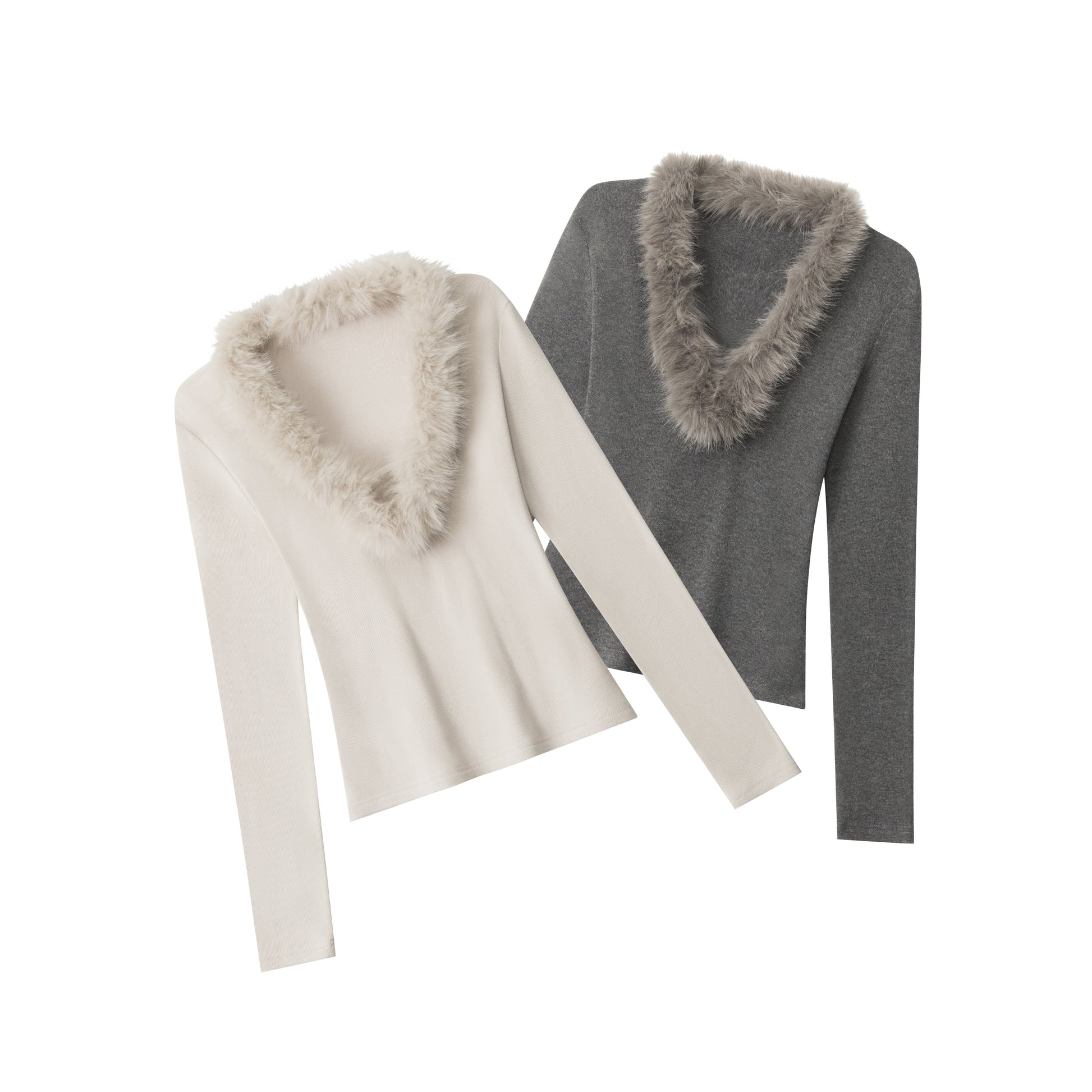 Fuzzy Vibe | Faux Fur Collar Knit Top - Luxuryurbanwear