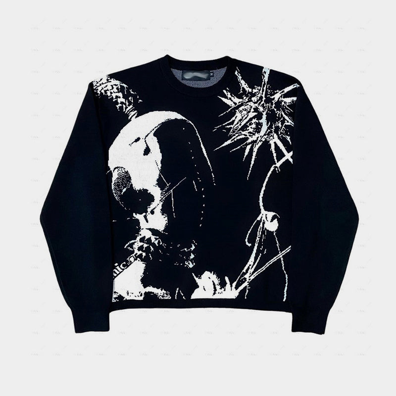 Spiked Vision | Abstract Graphic Knit Sweater - Luxuryurbanwear