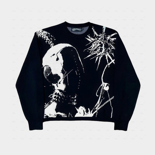 Spiked Vision | Abstract Graphic Knit Sweater - Luxuryurbanwear