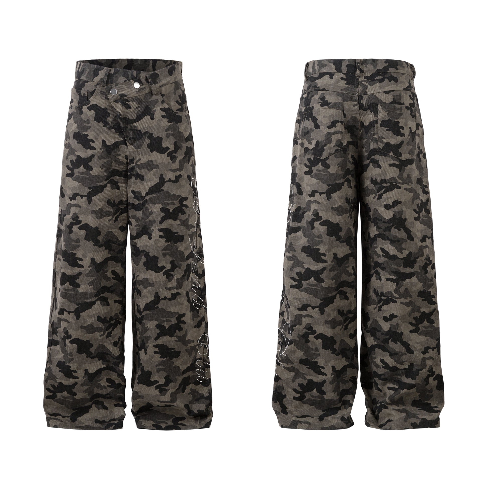 Y2K Vintage Wide Leg Pants | Camouflage Straight Denim Jeans - Luxuryurbanwear