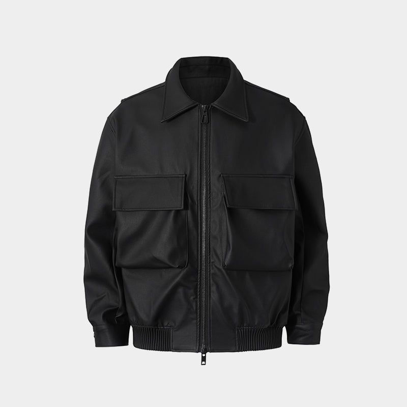 Black Essential | Faux Leather Jacket - Luxuryurbanwear