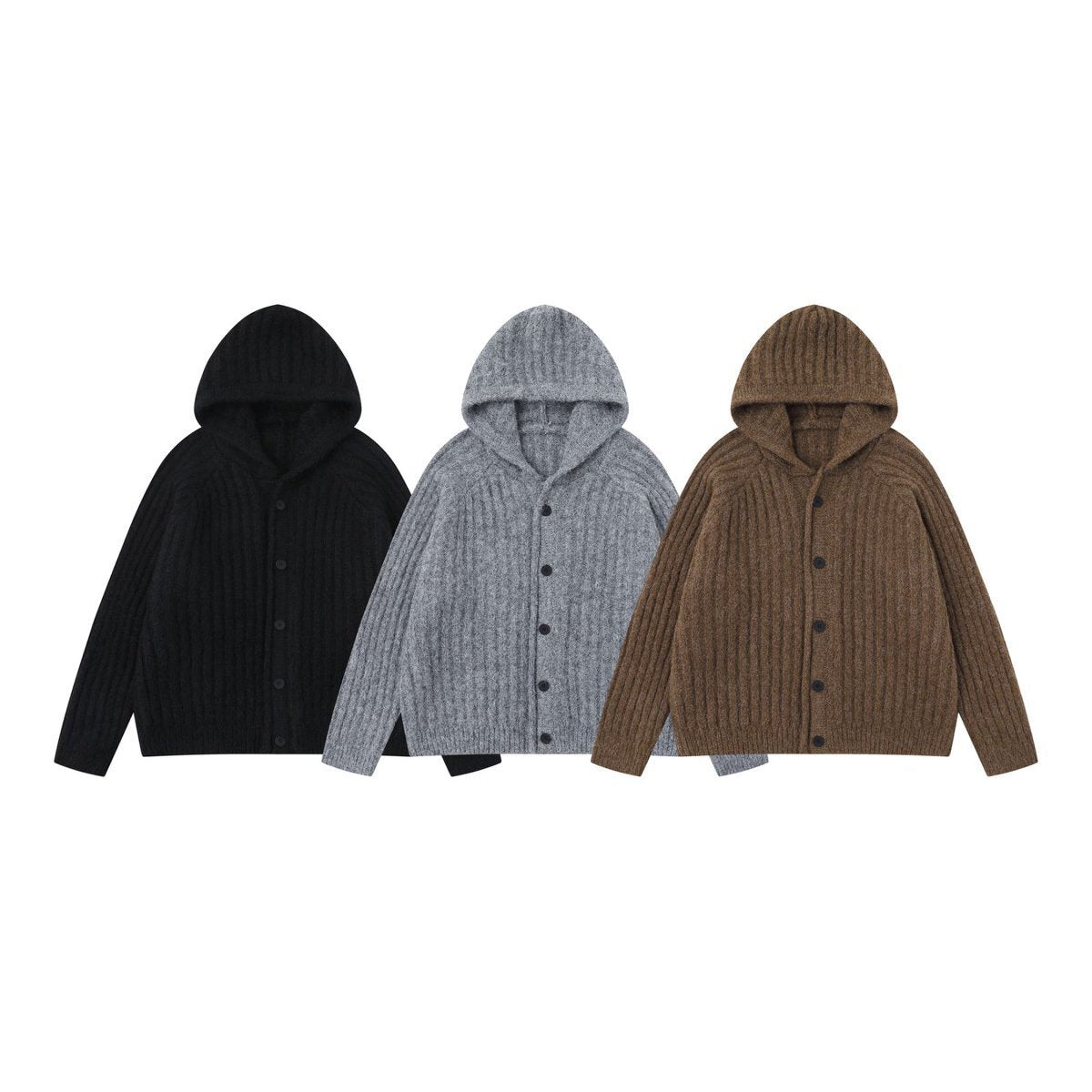 COZY LINE | Ribbed Knit Button Hoodie - Luxuryurbanwear