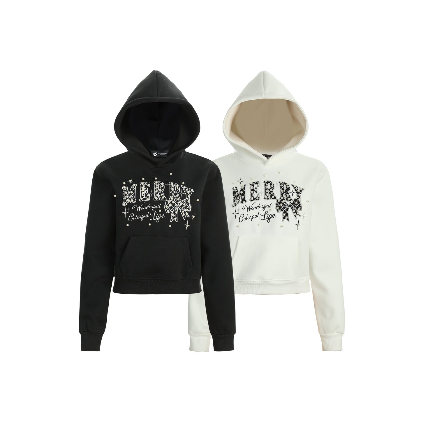 Merry Charm | Cropped Hoodie with Bow Print - Luxuryurbanwear