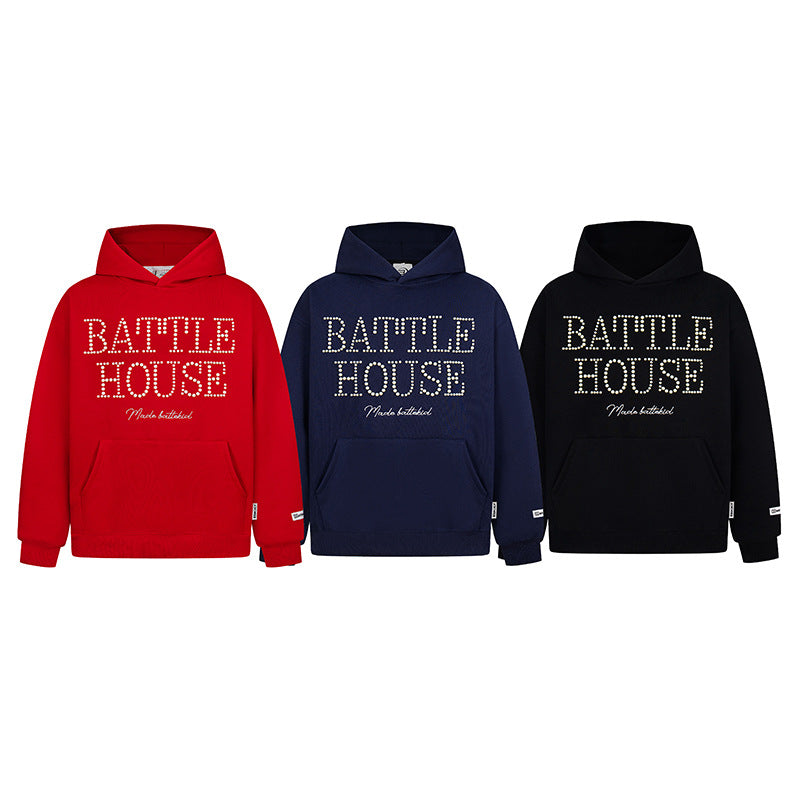 Battle House | Rhinestone Letter Pullover Hoodie - Luxuryurbanwear
