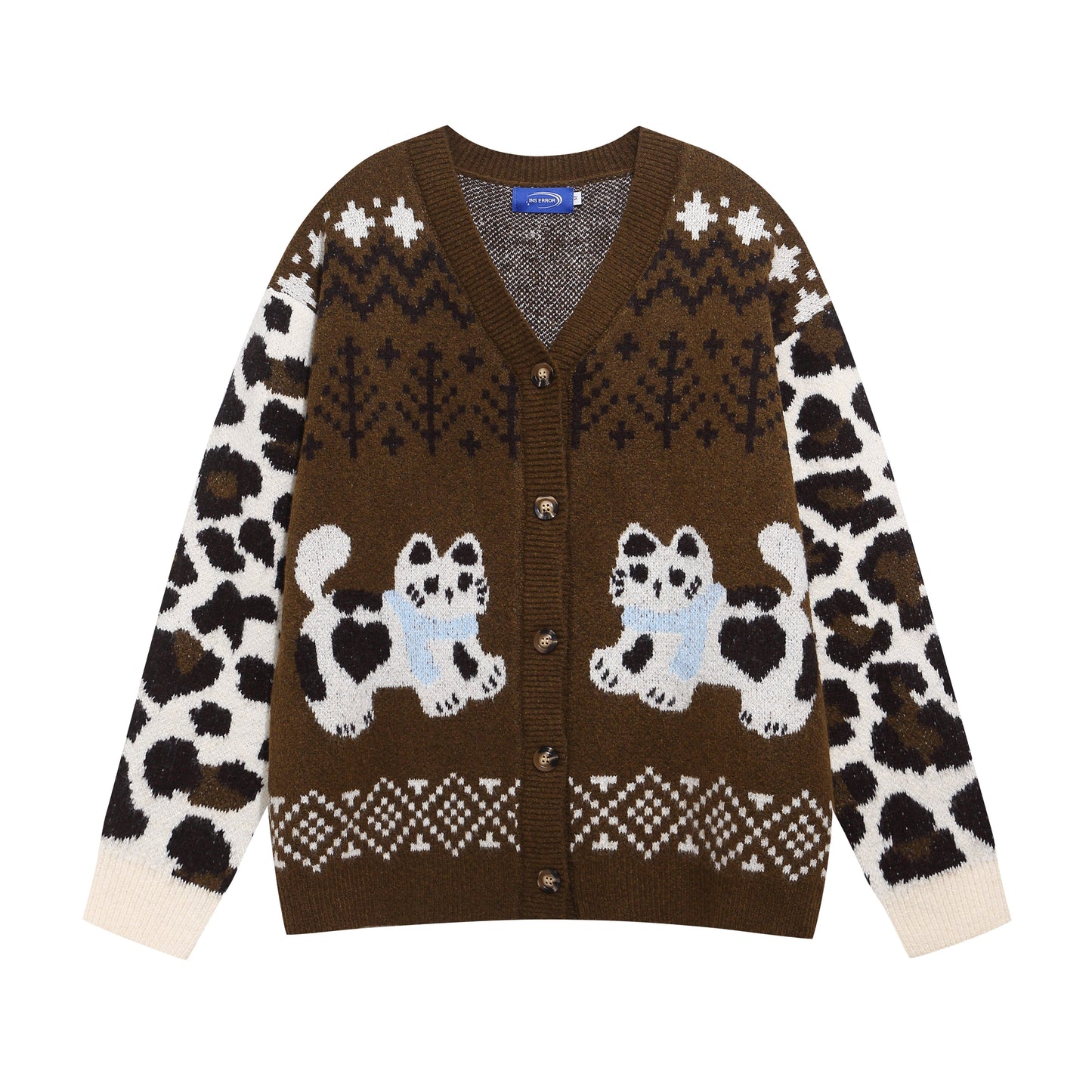 Snow Pup | Playful Pup Print Knit Cardigan - Luxuryurbanwear