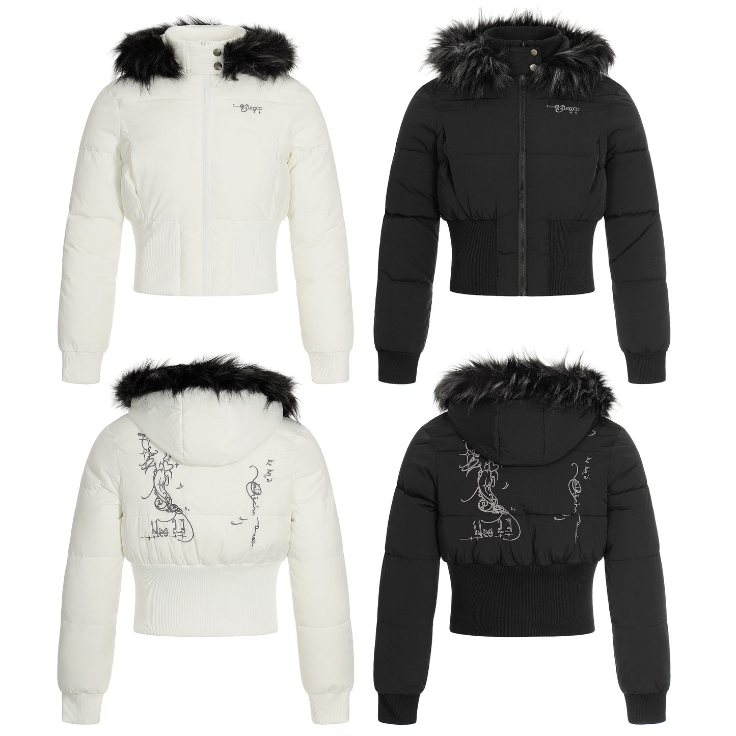 Fur Flare | Hooded Crop Puffer Jacket - Luxuryurbanwear