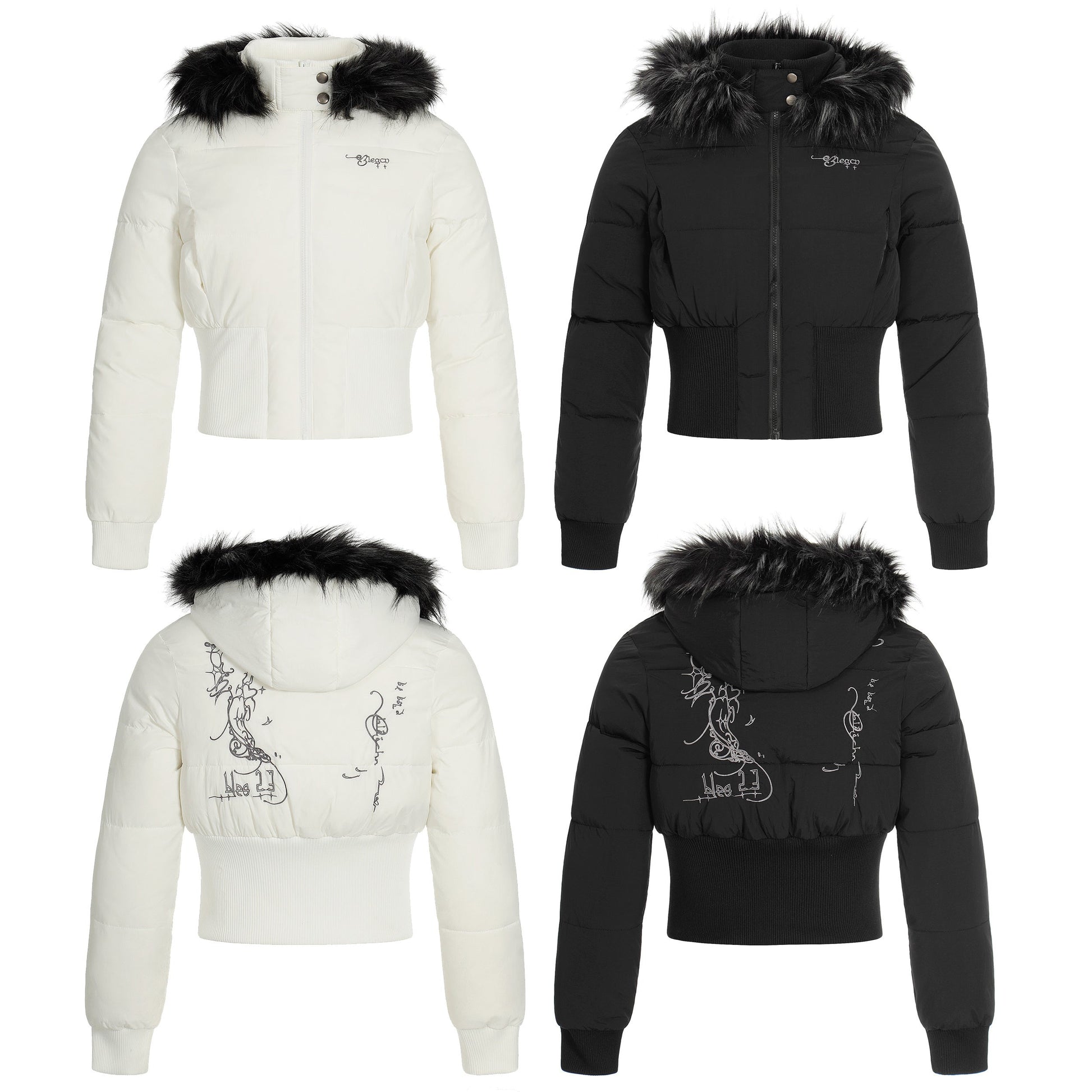 Fur Flare | Hooded Crop Puffer Jacket - Luxuryurbanwear