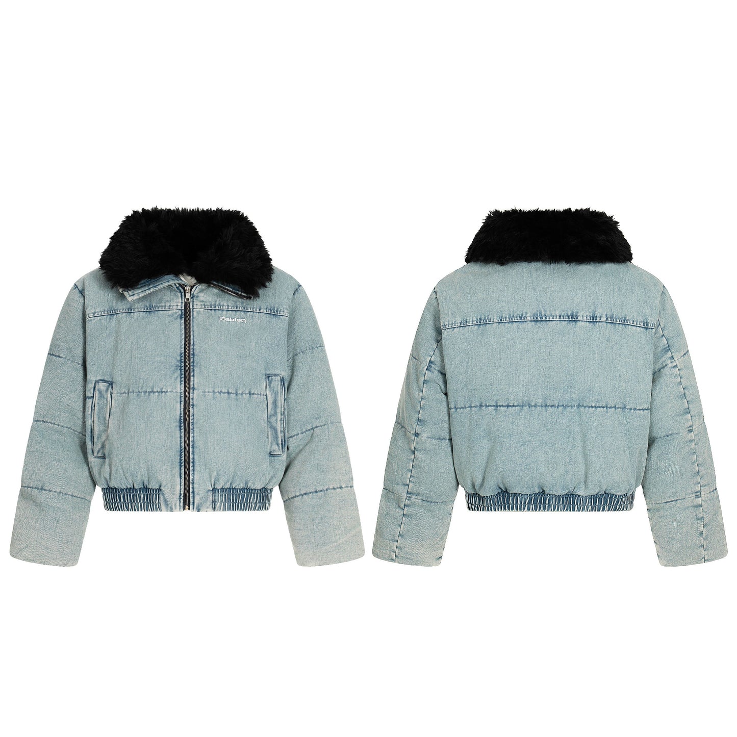 Denim Flare | Faux Fur Collar Bomber Jacket - Luxuryurbanwear