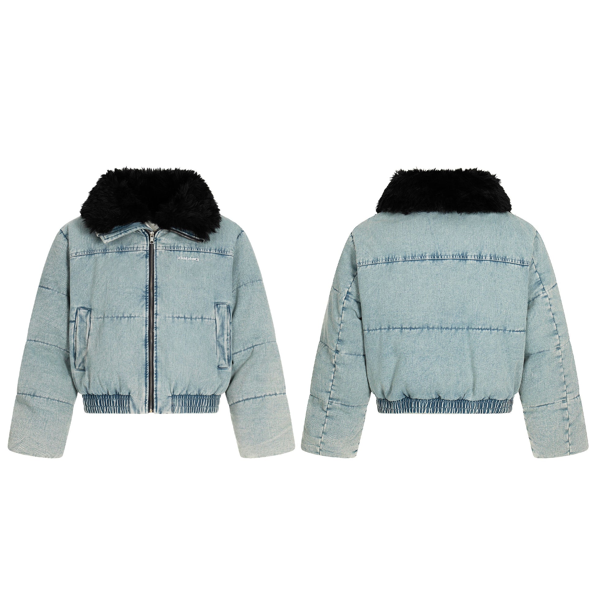 Denim Flare | Faux Fur Collar Bomber Jacket - Luxuryurbanwear