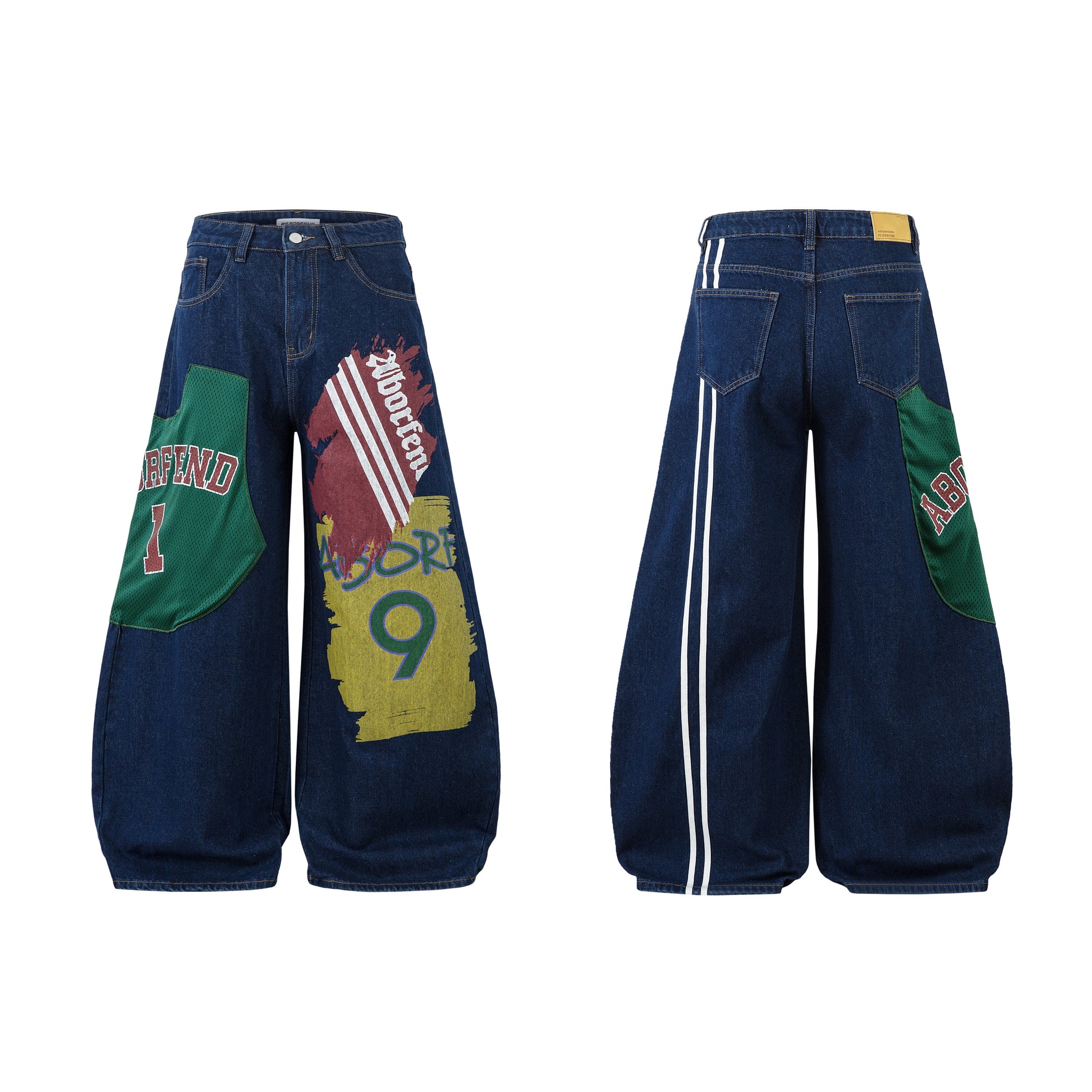 Retro High Street Style Trousers | Wide Leg Baggy Print Jeans - Luxuryurbanwear