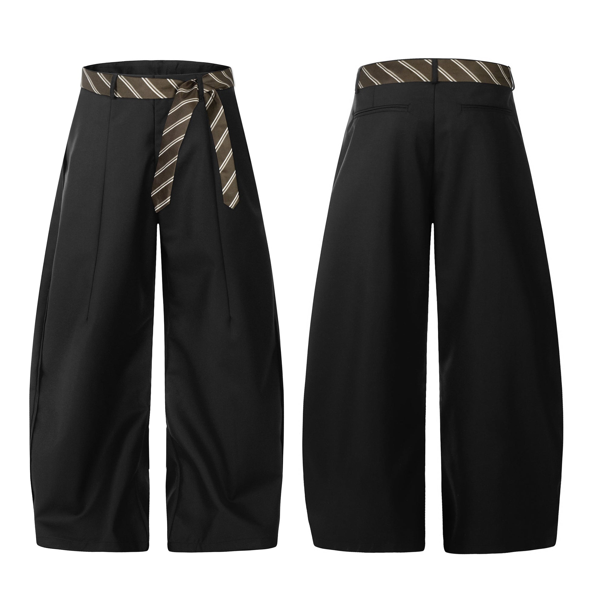 Pinstripe Twist | Belted Tailored Trousers - Luxuryurbanwear