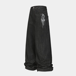 Snake Embroidery | Denim Jeans - Luxuryurbanwear