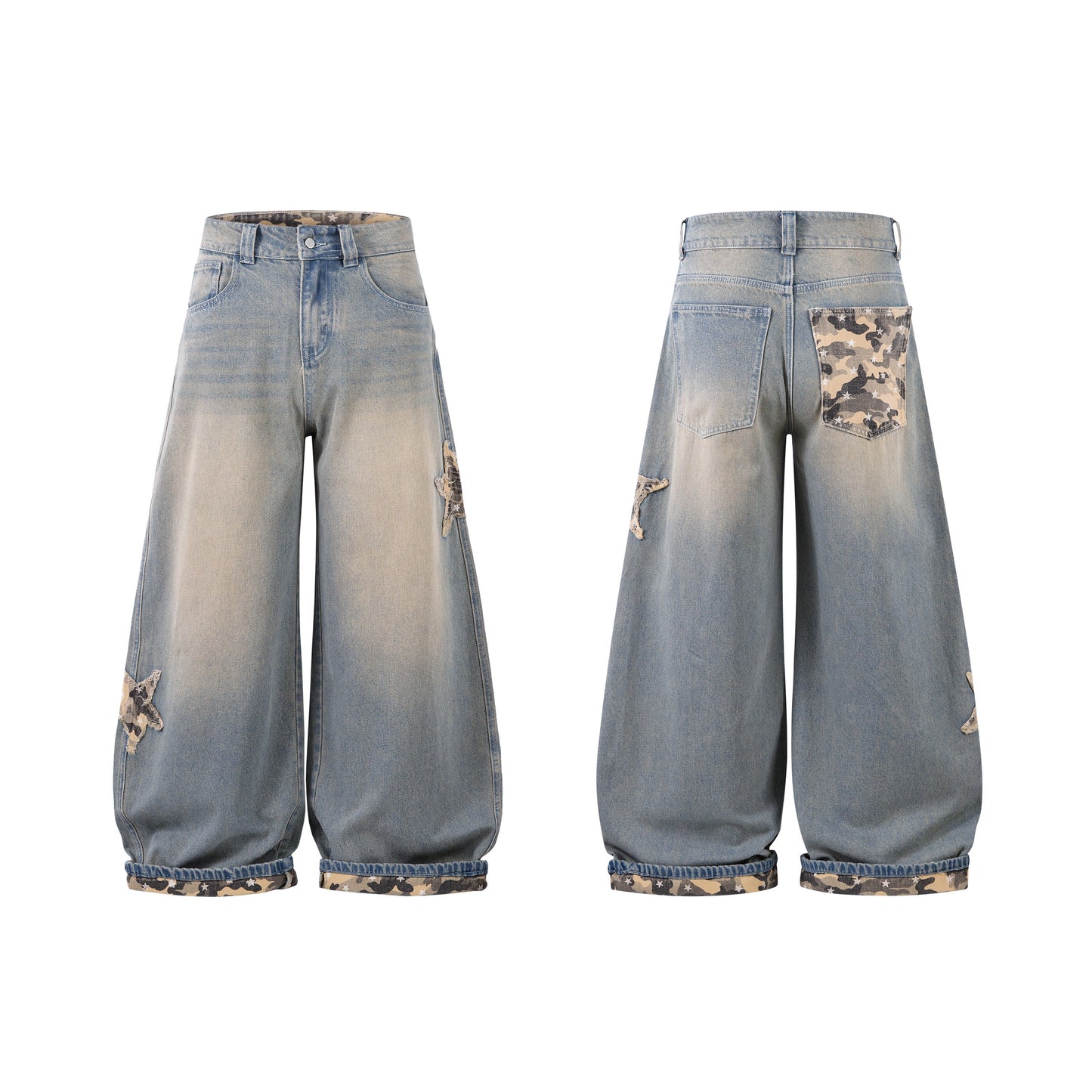 Camo Star Cuffed Denim | Baggy Streetwear Jeans - Luxuryurbanwear