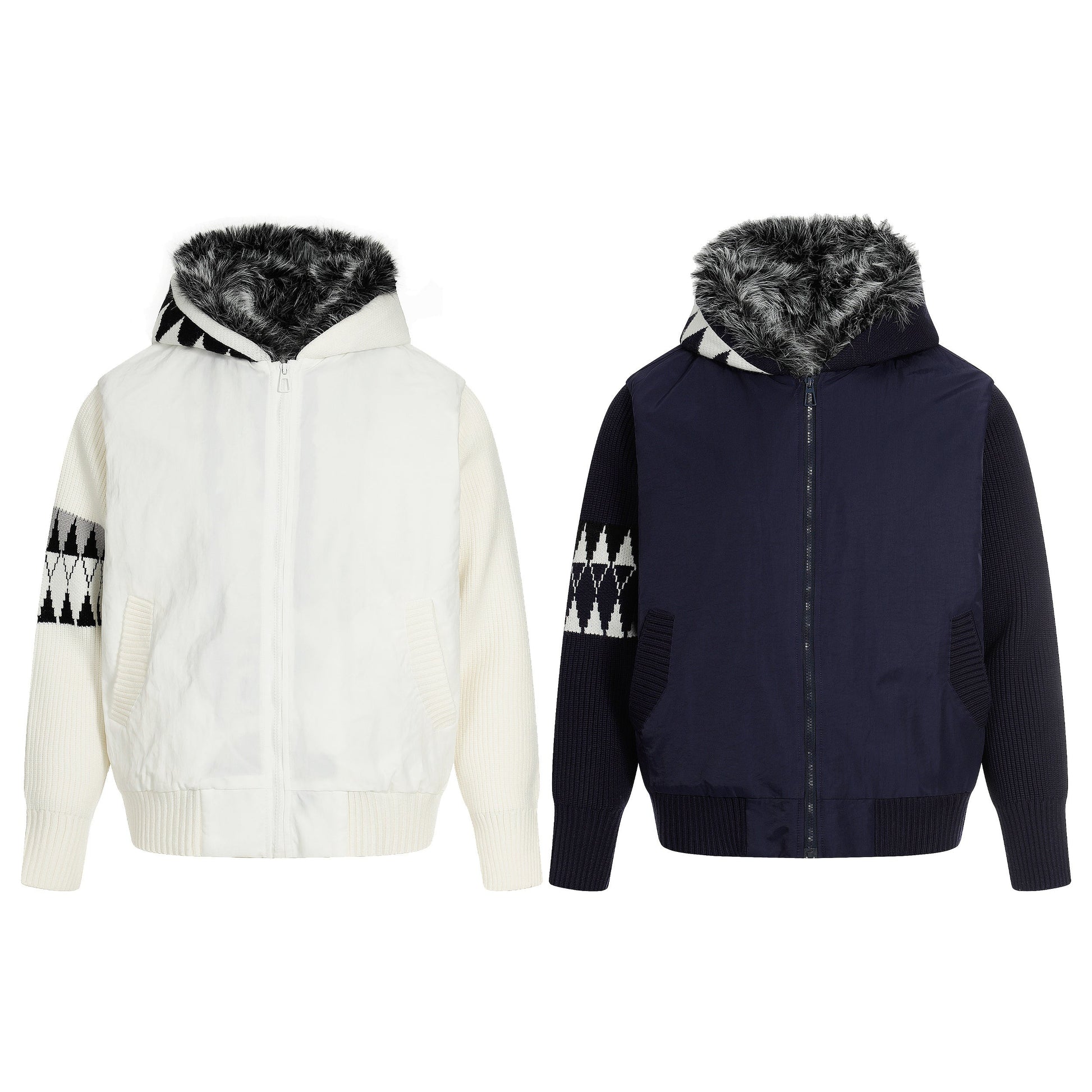 Knit Contrast | Fleece Hooded Jacket - Luxuryurbanwear