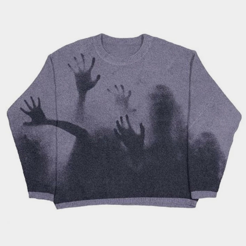 Fading Shadows | Haunted Graphic Knit Sweater - Luxuryurbanwear