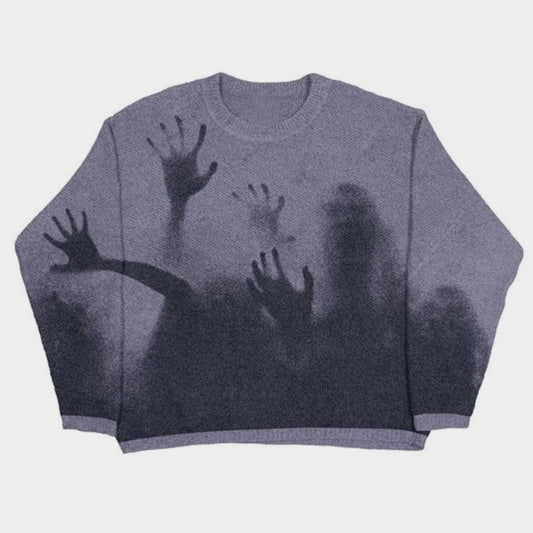Fading Shadows | Haunted Graphic Knit Sweater - Luxuryurbanwear