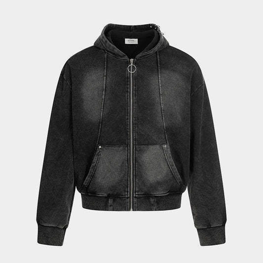 Washed | Oversized Zip Up Hoodie - Luxuryurbanwear