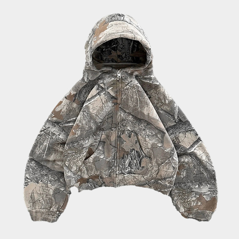 Woodland Spirit Camouflage Zip-Up Hoodie - Oversized Streetwear | LuxuryUrbanwear - Luxuryurbanwear
