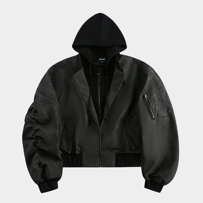 Techwear Style | Layered Hooded Bomber Jacket - Luxuryurbanwear