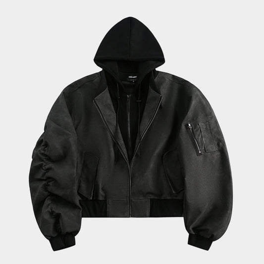 Techwear Style | Layered Hooded Bomber Jacket - Luxuryurbanwear