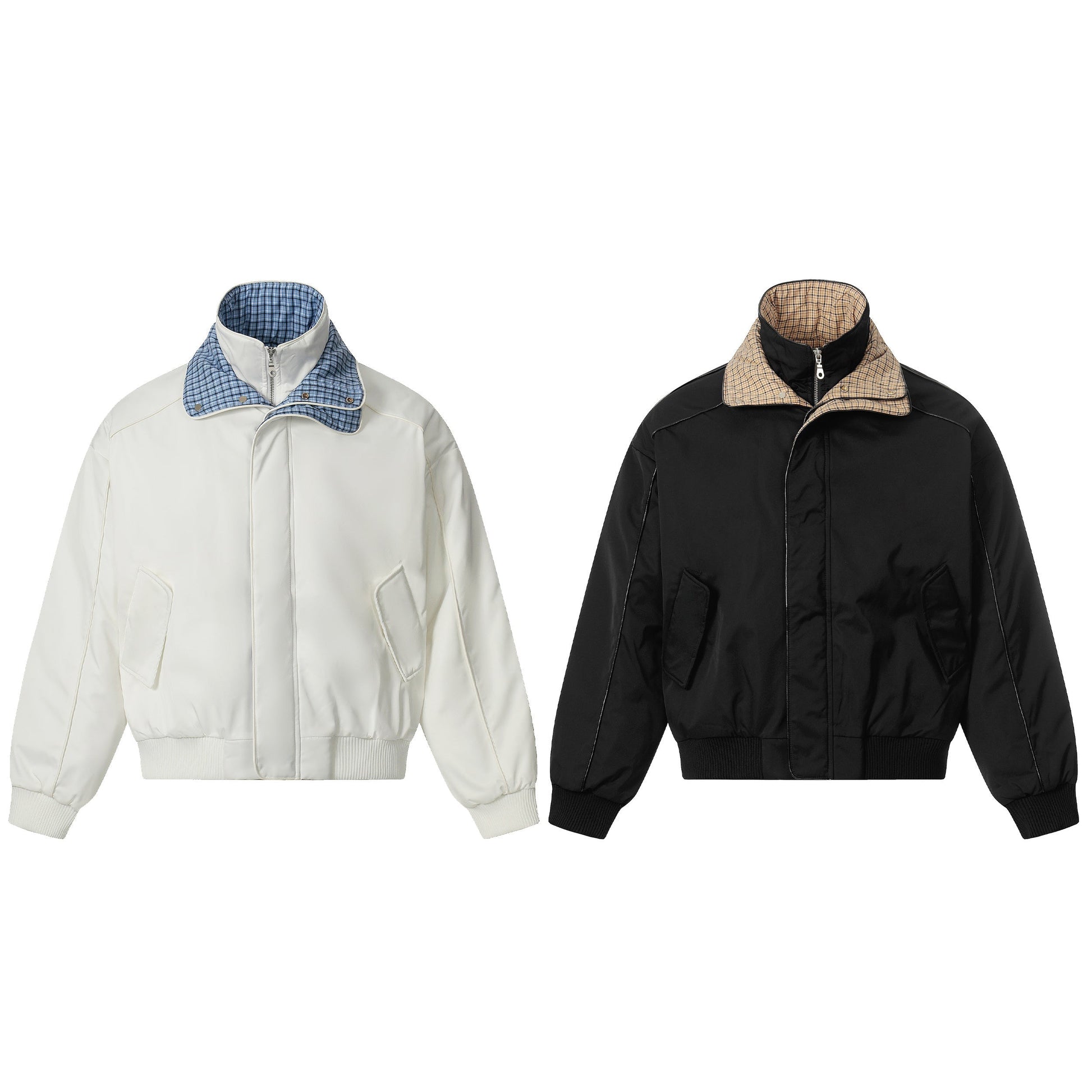 Plaid-Lined Patch| Stand Collar Jacket - Luxuryurbanwear