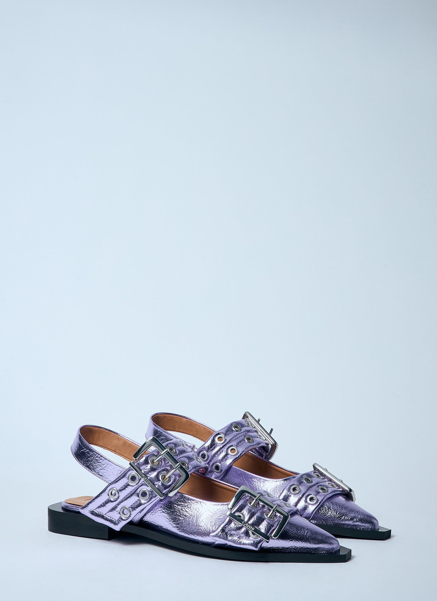 Ganni Women Metallic Feminine Buckle Ballerina Flats