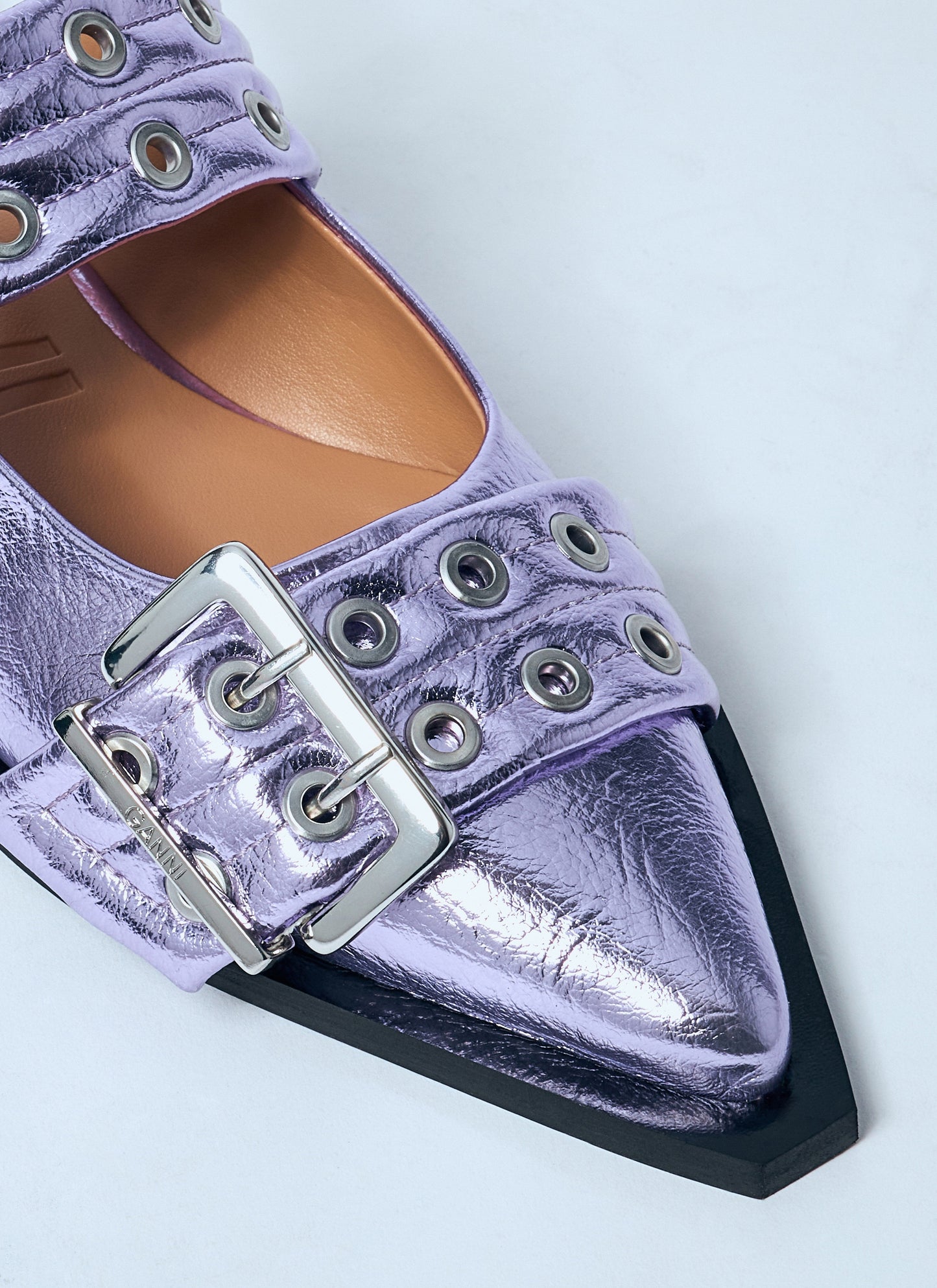 Ganni Women Metallic Feminine Buckle Ballerina Flats